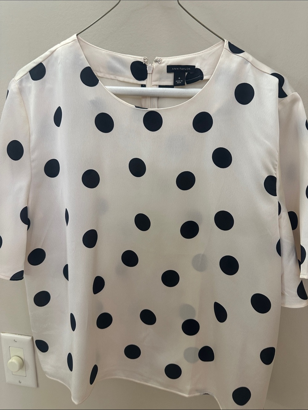 Ann Taylor Cream and Black Top with Label Detail